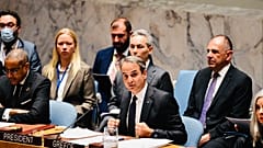 O πρωθυπουργός Κυριάκος Μητσοτάκης, μιλάει κατά τη διάρκεια της συζήτησης υψηλού επιπέδου της ελληνικής Προεδρίας του Συμβουλίου Ασφαλείας του ΟΗΕ