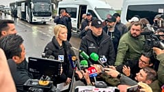 Ukraine's Ombudsman Dmytro Lubinets and Russian Ombudsman Yana Lantratova speak with journalists before departing for Oleshky in Armiansk, Crimea. Ukraine. Oct. 30, 2026