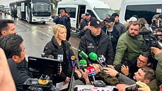 Ukraine's Ombudsman Dmytro Lubinets and Russian Ombudsman Yana Lantratova speak with journalists before departing for Oleshky in Armiansk, Crimea. Ukraine. Oct. 30, 2026