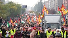 Workers, students and activists demonstrate during a nationwide general strike called by grassroots unions to protest rising living costs, low wages and military spending.