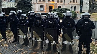 Police officers are guarding the entrance to the Polish Constitutional Court in Warsaw, Poland, Saturday, Oct. 31, 2026.