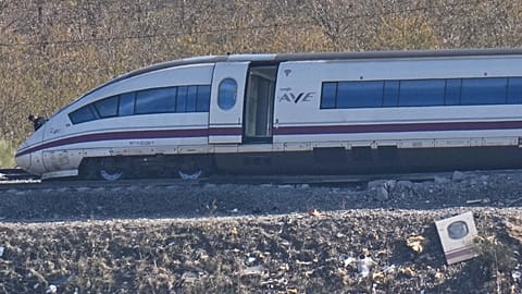 View of the site of wrecked train carriages following a collision between two trains in Urda, Spain, Friday, Oct. 30, 2026.